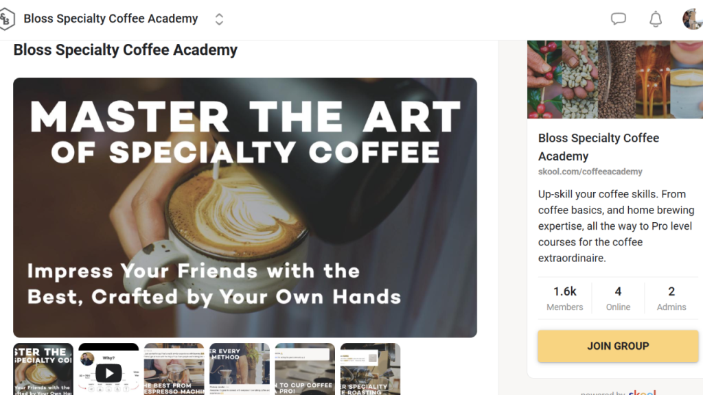 Specialty coffee op skool platform